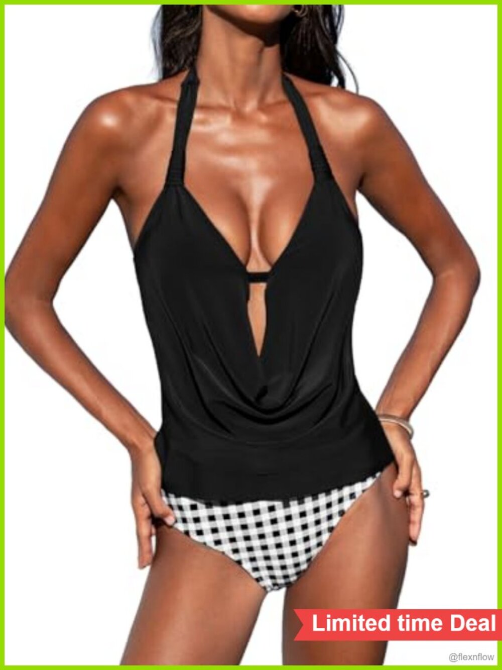 Women's Halter Tankini Set Cowl Neck High Waist Two Piece Swimsuit
